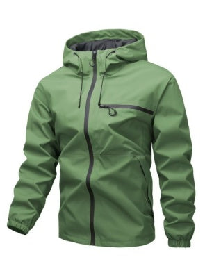 Plain Waterproof Windproof Drawstring Zip Up Jacket