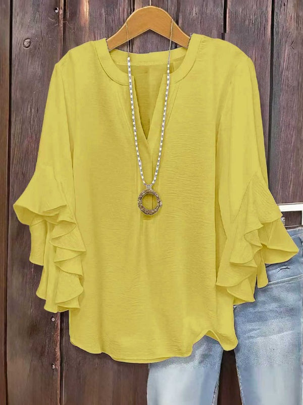 Plus Size Ruffle Sleeve V-Neck Top