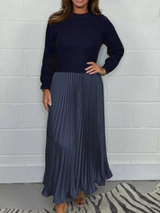 Sweater-Spliced Pleated Maxi Dress