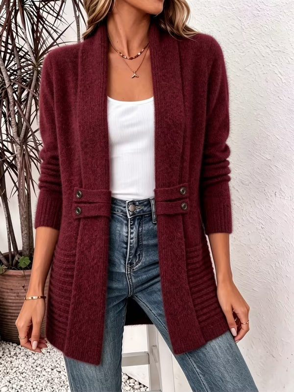 Women's Casual Double-Breasted Knit Cardigan