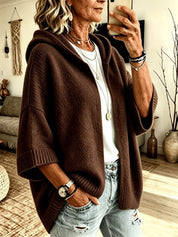 Women's 3/4 Sleeve Hooded Knit Cardigan