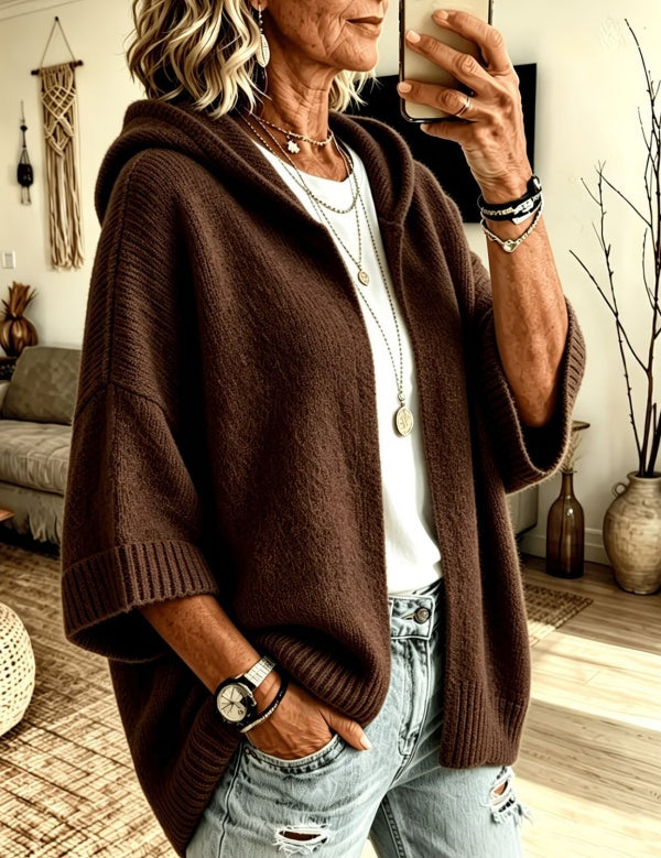 4 Sleeve Hooded Knit Cardigan