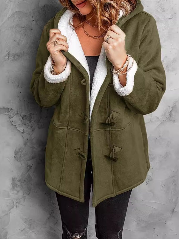 Women's Hooded Suede Coat with Plush Lining
