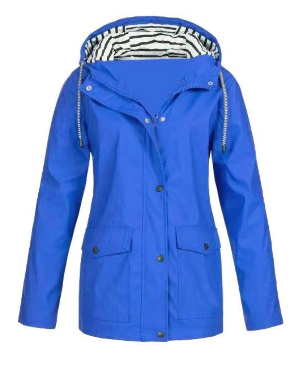 Solid Color Drawstring Zip Up Hooded Coat