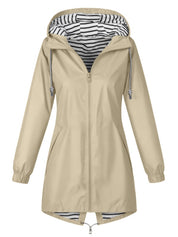 Solid Color Drawstring Zip Up Hooded Coat
