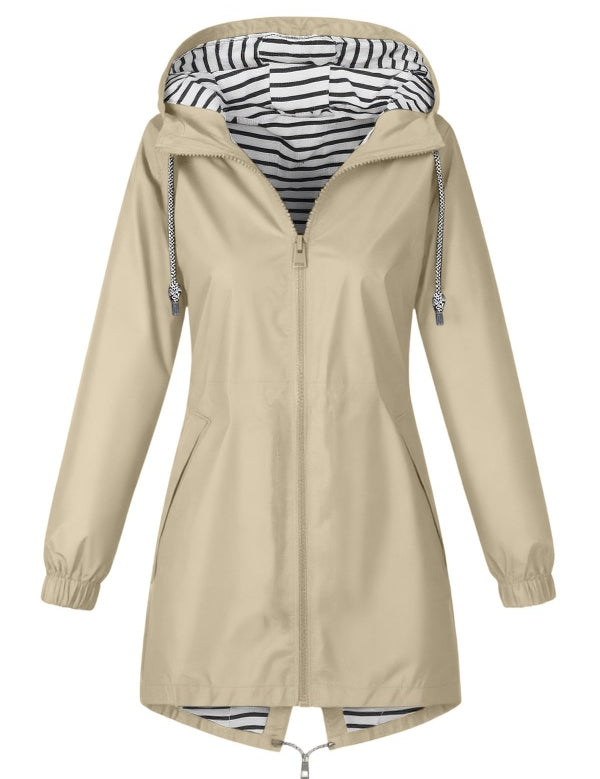 Solid Color Drawstring Zip Up Hooded Coat