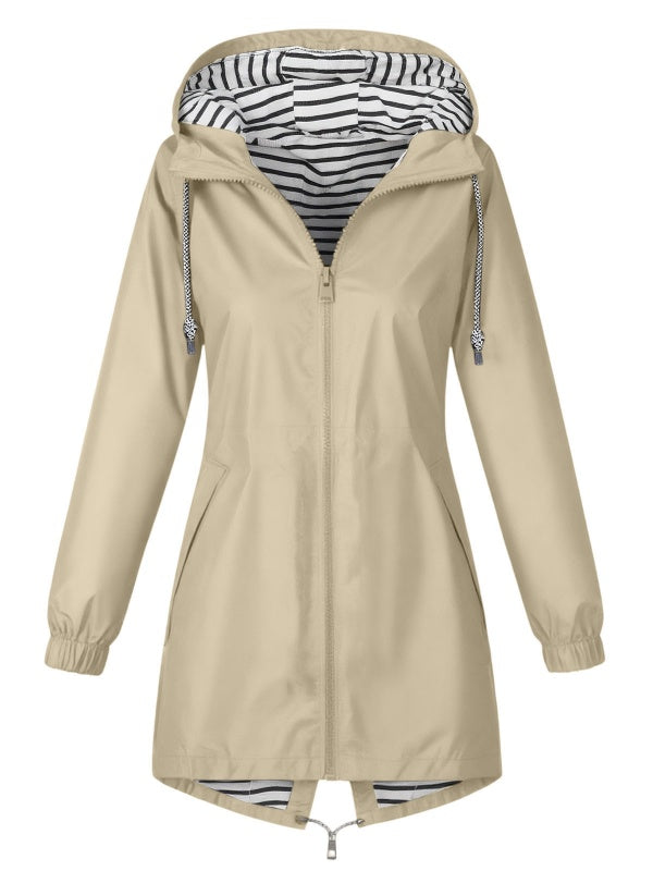 Solid Color Drawstring Zip Up Hooded Coat