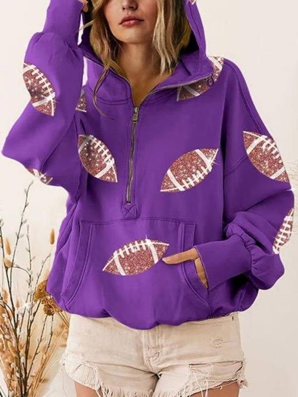Women's Rugby Graphic Print Half Zip Hoodie