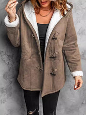 Women's Hooded Suede Coat with Plush Lining