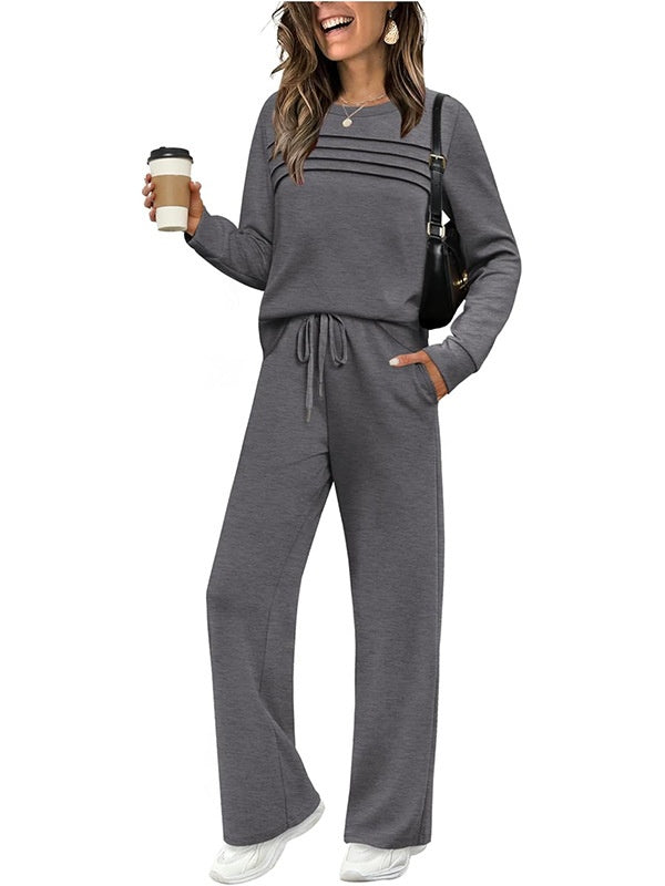 Crew Neck Drawstring Two-Piece Lounge Set