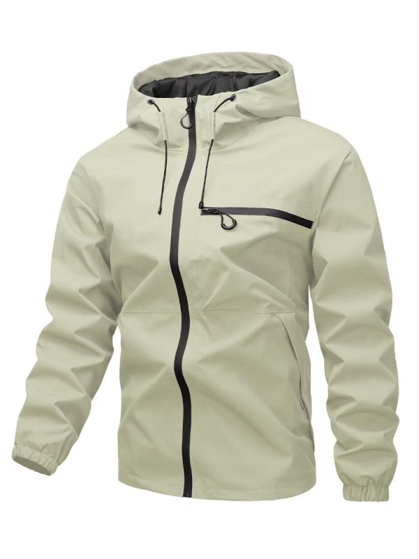 Plain Waterproof Windproof Drawstring Zip Up Jacket