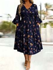 Wrap-Front Tie-Waist Midi Dress With Pockets