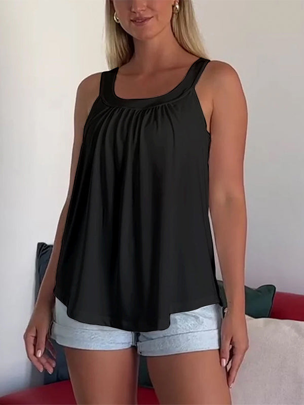 Solid Color Pleated Tank Top