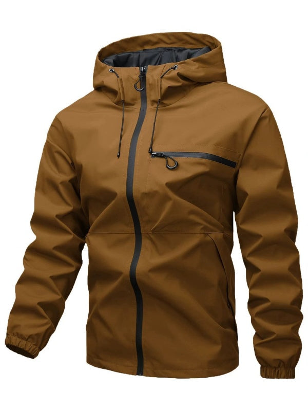 Plain Waterproof Windproof Drawstring Zip Up Jacket