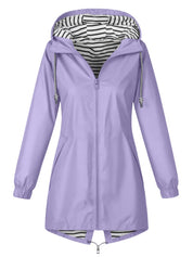 Solid Color Drawstring Zip Up Hooded Coat