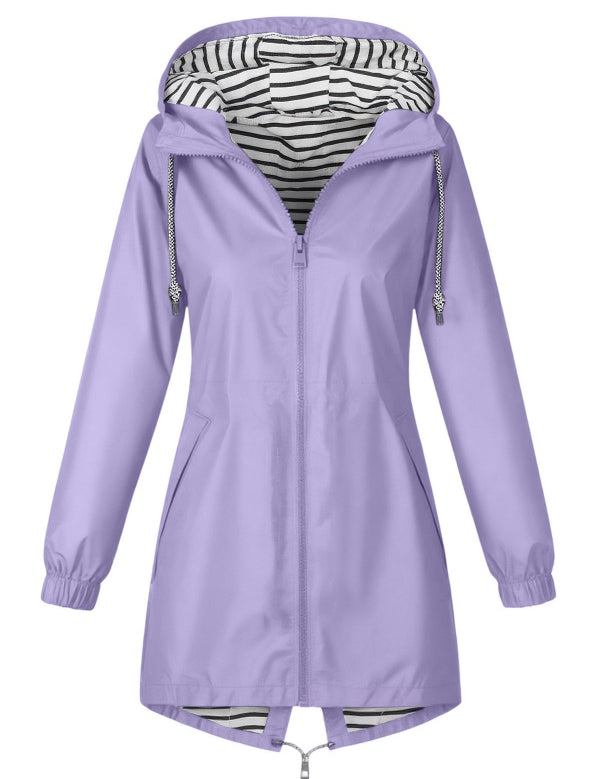 Solid Color Drawstring Zip Up Hooded Coat