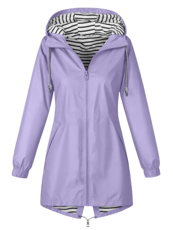 Solid Color Drawstring Zip Up Hooded Coat