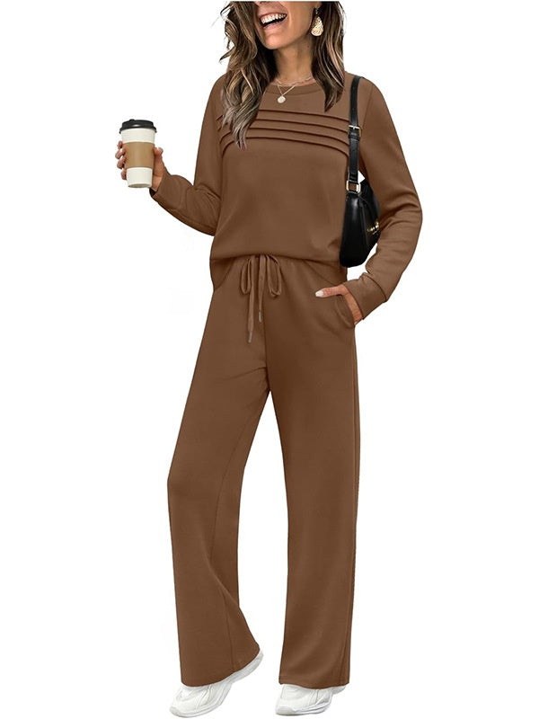 Crew Neck Drawstring Two-Piece Lounge Set