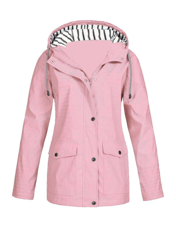 Solid Color Drawstring Zip Up Hooded Coat