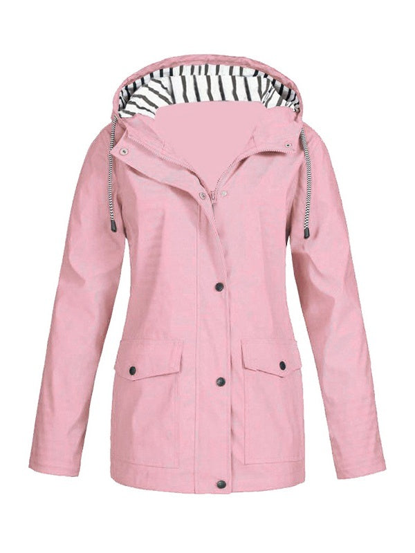 Solid Color Drawstring Zip Up Hooded Coat