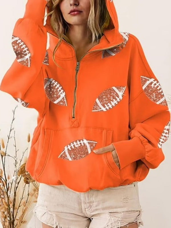 Women's Rugby Graphic Print Half Zip Hoodie