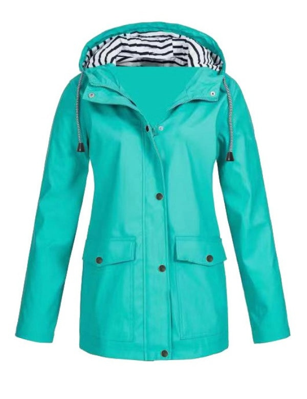 Solid Color Drawstring Zip Up Hooded Coat