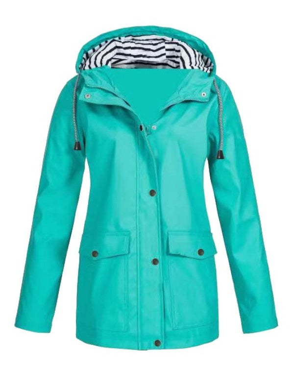 Solid Color Drawstring Zip Up Hooded Coat
