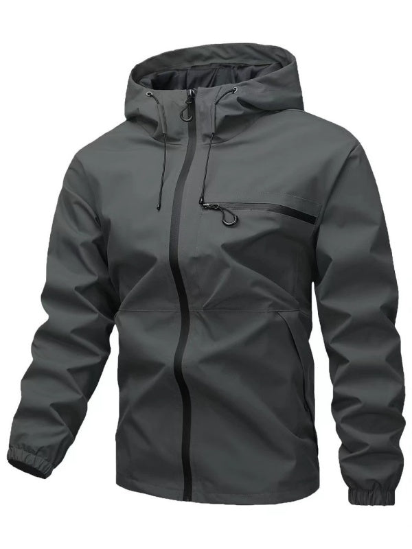 Plain Waterproof Windproof Drawstring Zip Up Jacket