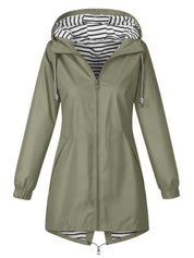 Solid Color Drawstring Zip Up Hooded Coat