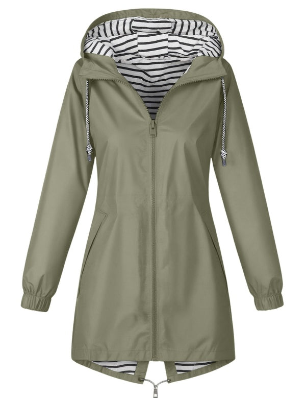 Solid Color Drawstring Zip Up Hooded Coat