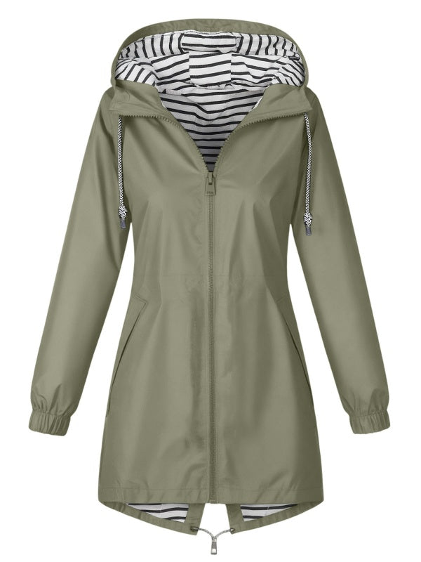 Solid Color Drawstring Zip Up Hooded Coat