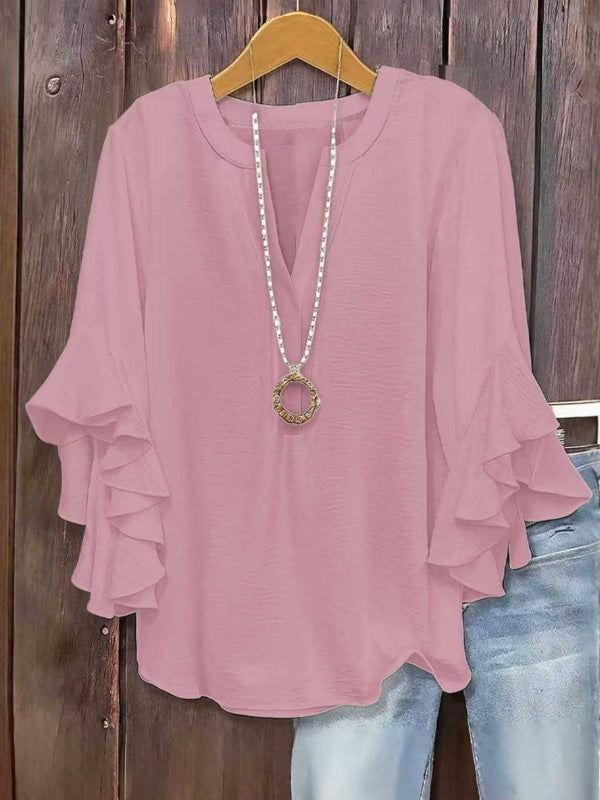 Plus Size Ruffle Sleeve V-Neck Top