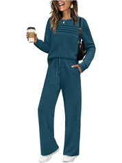 Crew Neck Drawstring Two-Piece Lounge Set