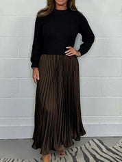 Sweater-Spliced Pleated Maxi Dress