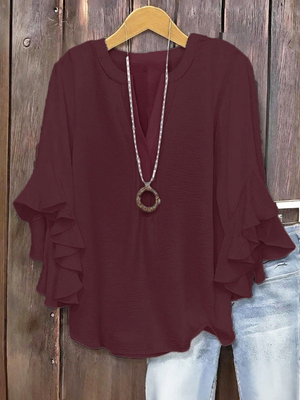 Plus Size Ruffle Sleeve V-Neck Top