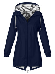 Solid Color Drawstring Zip Up Hooded Coat