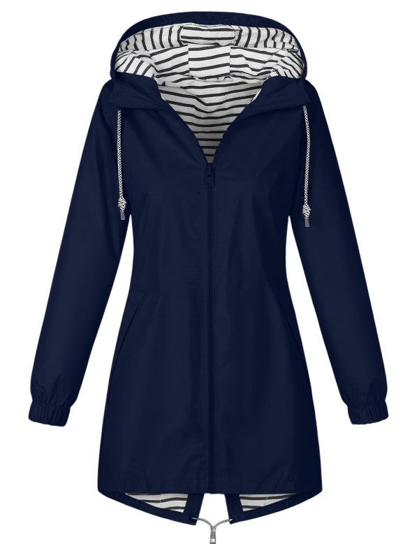 Solid Color Drawstring Zip Up Hooded Coat