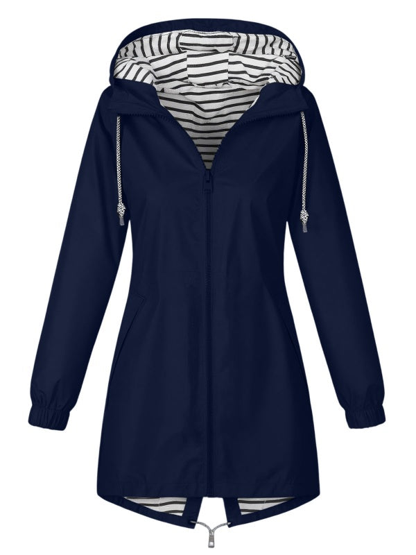 Solid Color Drawstring Zip Up Hooded Coat