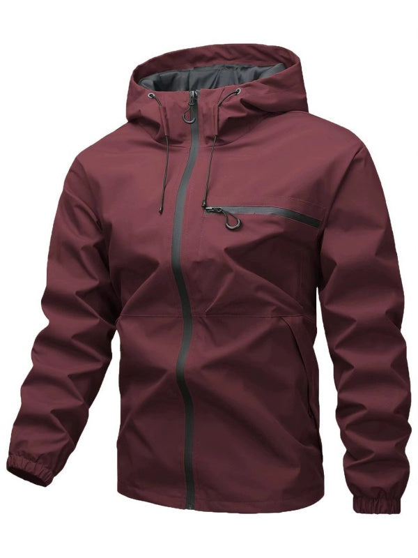 Plain Waterproof Windproof Drawstring Zip Up Jacket