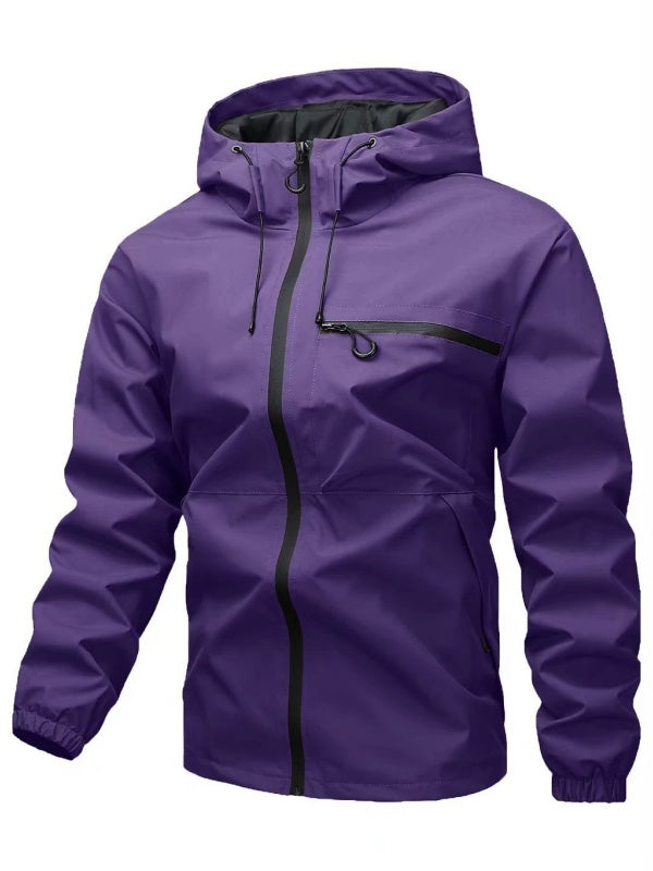 Plain Waterproof Windproof Drawstring Zip Up Jacket