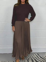 Sweater-Spliced Pleated Maxi Dress