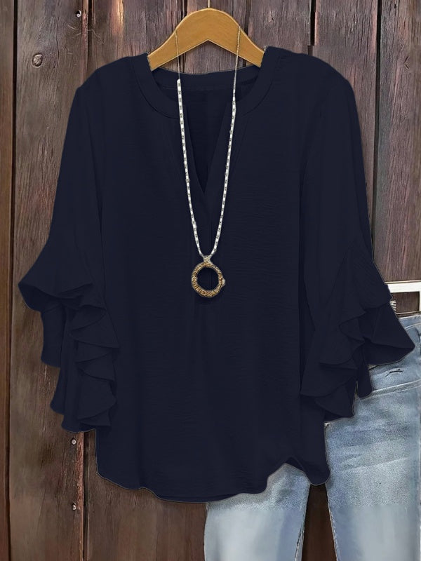 Plus Size Ruffle Sleeve V-Neck Top