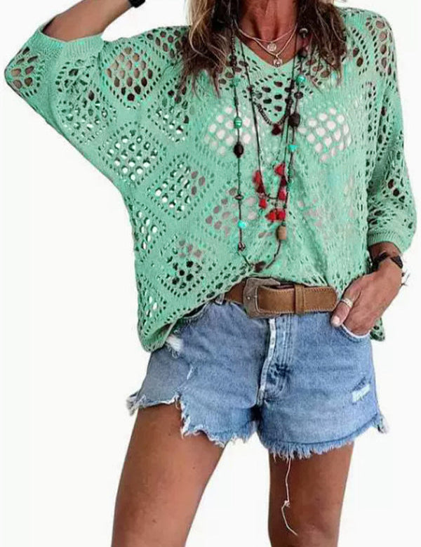 Women's Crochet Top with V-Neck