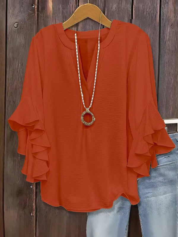 Plus Size Ruffle Sleeve V-Neck Top