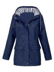 Solid Color Drawstring Zip Up Hooded Coat