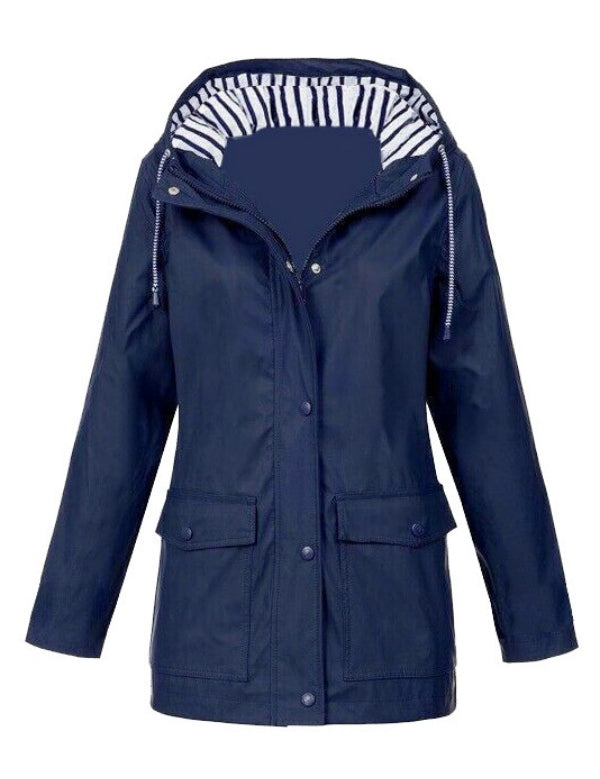 Solid Color Drawstring Zip Up Hooded Coat