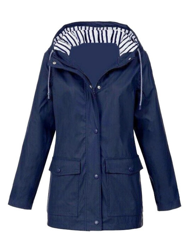 Solid Color Drawstring Zip Up Hooded Coat