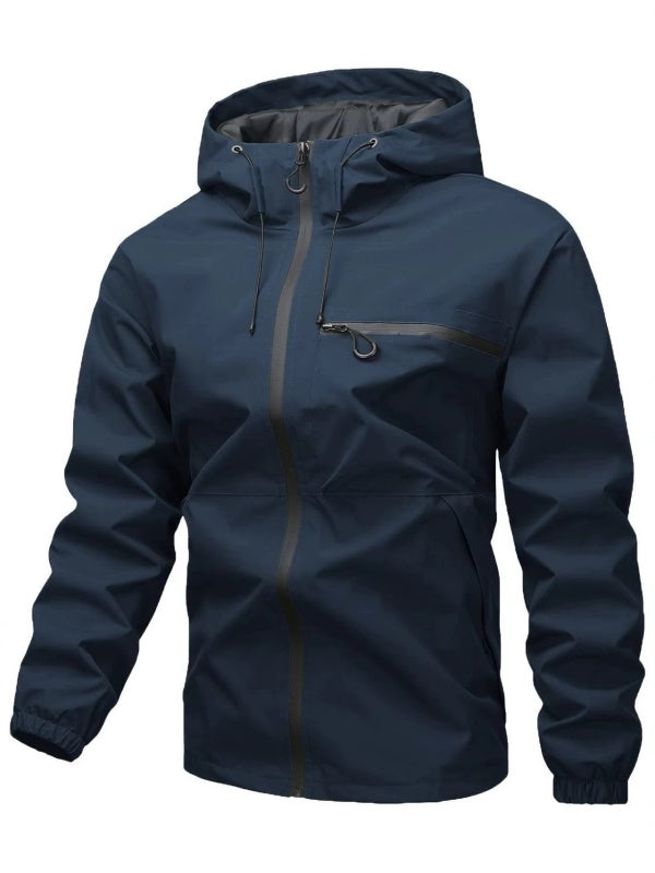 Plain Waterproof Windproof Drawstring Zip Up Jacket