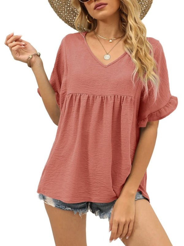 Womens V Neck Ruffle Sleeve Tops