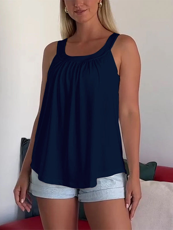 Solid Color Pleated Tank Top